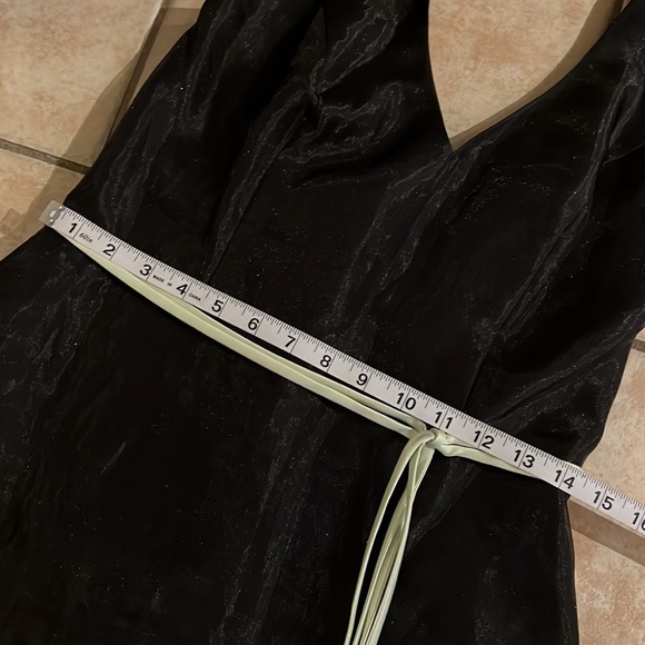 David’s Bridal Black Halter Dress Pale Green Tie Belt size 10 - Picture 10 of 11